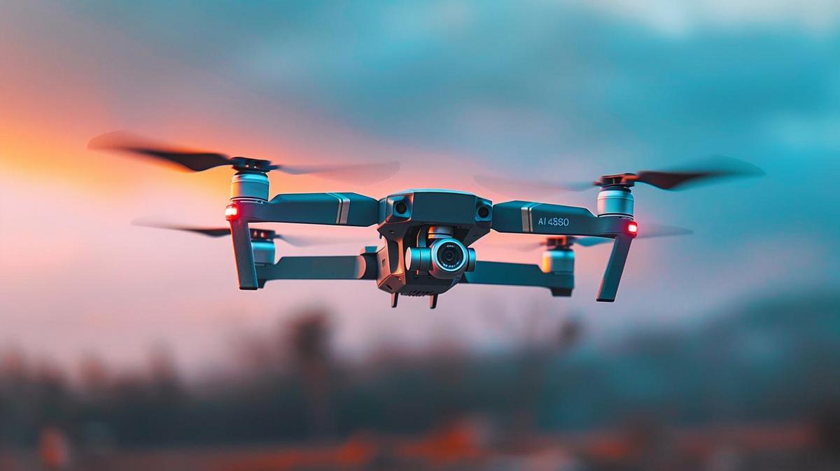 Fotografia de drone hiper-realista contra céu azul, detalhando design avançado e recursos modernos.