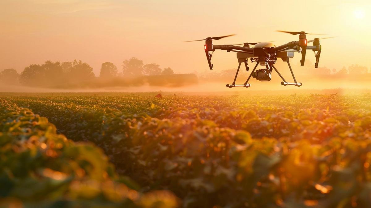 Drone Agras T20 em voo sobre fazenda verdejante, detalhando design e tecnologia avançada.